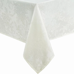 Elrene Home Fashions Poinsettia Elegance Jacquard Christmas/Holiday Wrinkle Resistant Dining Tablecloth, 52"X70" Oblong/Rectangle, Ivory