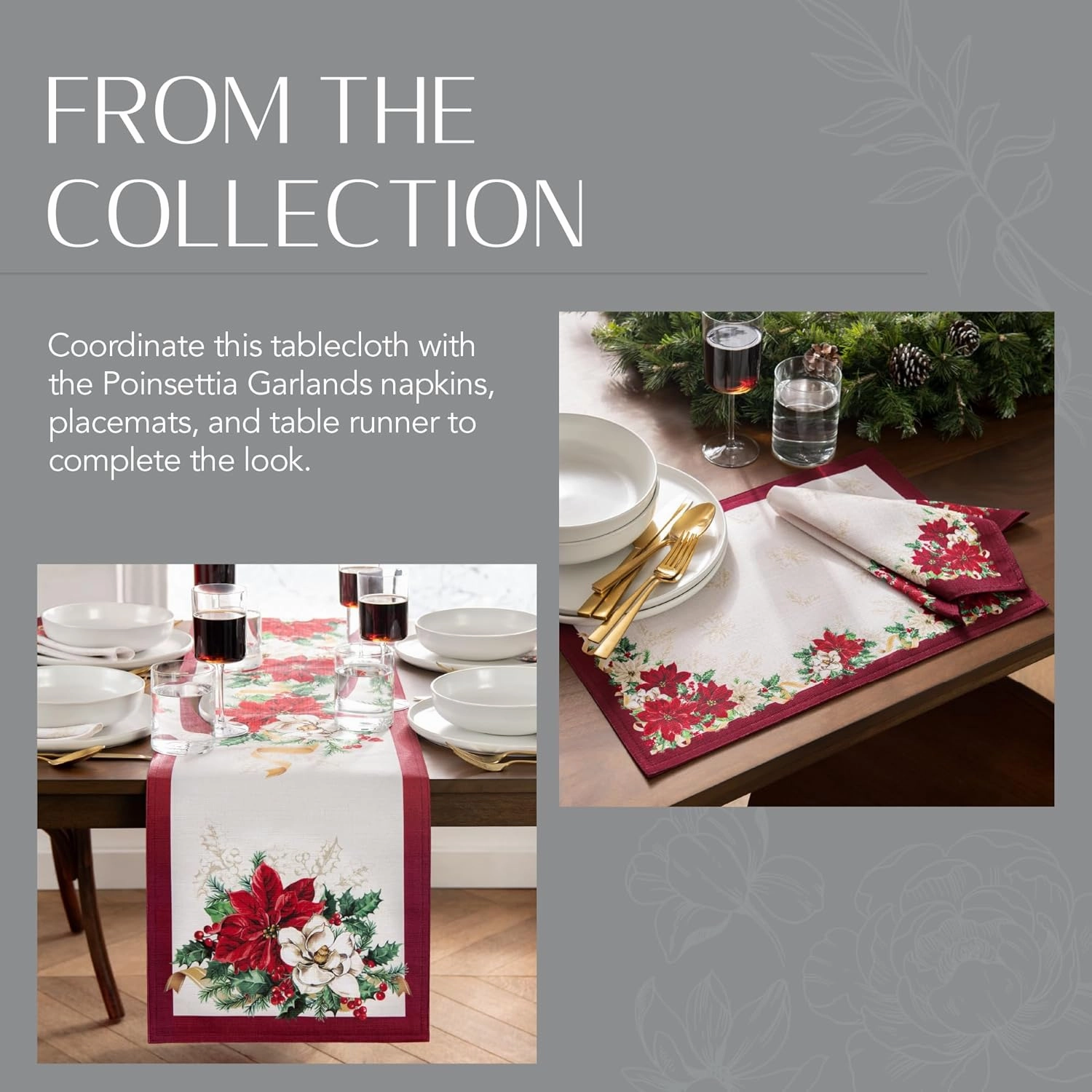 Elrene Home Fashions Poinsettia Garlands Holiday Engineered Wrinkle Resistant Tablecloth, 60"x102" Rectangle, Multi