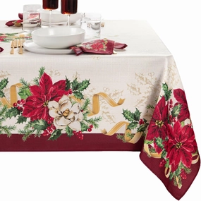 Elrene Home Fashions Poinsettia Garlands Holiday Engineered Wrinkle Resistant Tablecloth, 60"x102" Rectangle, Multi