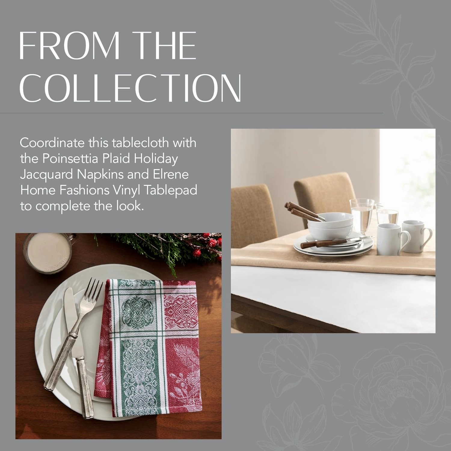 Elrene Home Fashions Poinsettia Plaid Red/Green Holiday Christmas Woven Jacquard Cotton Tablecloth, 60"x120" Rectangle, Multi