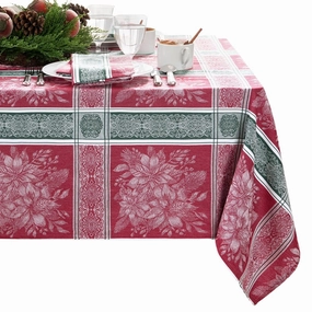 Elrene Home Fashions Poinsettia Plaid Red/Green Holiday Christmas Woven Jacquard Cotton Tablecloth, 60"x120" Rectangle, Multi