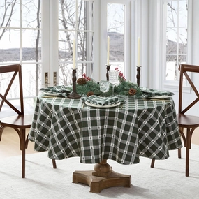 Elrene Home Fashions Sherwood Tree Dobby Christmas/Holiday Cotton Round Tablecloth, 70"x70", Green