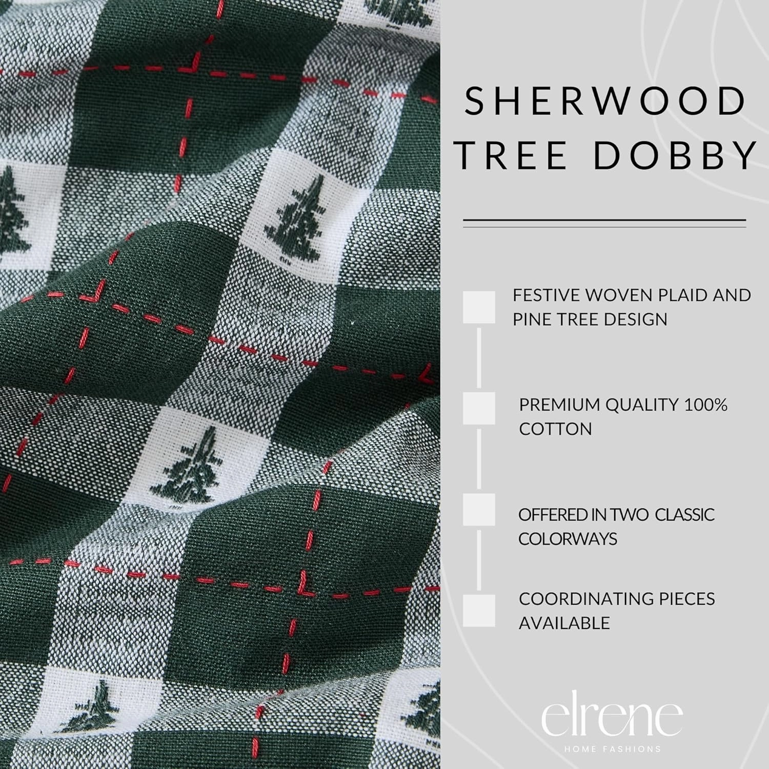 Elrene Home Fashions Sherwood Tree Dobby Christmas/Holiday Cotton Round Tablecloth, 70"x70", Green