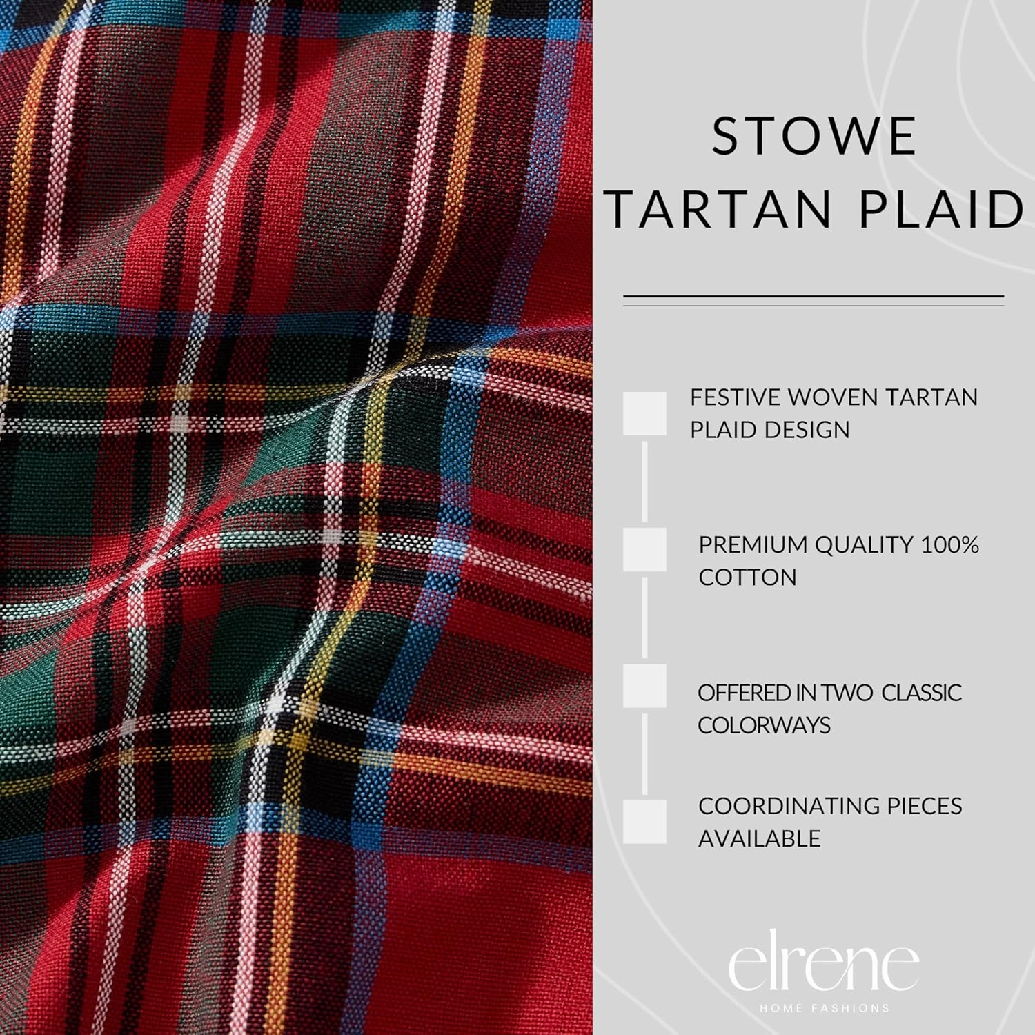 Elrene Home Fashions Stowe Tartan Holiday Plaid Christmas/Winter Cotton Rectangle Tablecloth, 60"x84", Red
