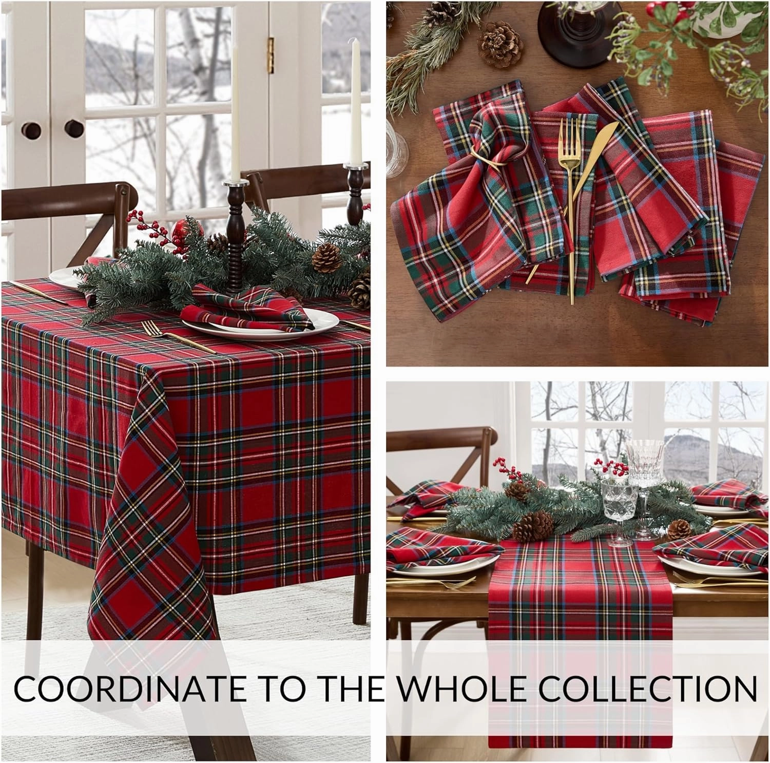 Elrene Home Fashions Stowe Tartan Holiday Plaid Christmas/Winter Cotton Rectangle Tablecloth, 60"x84", Red