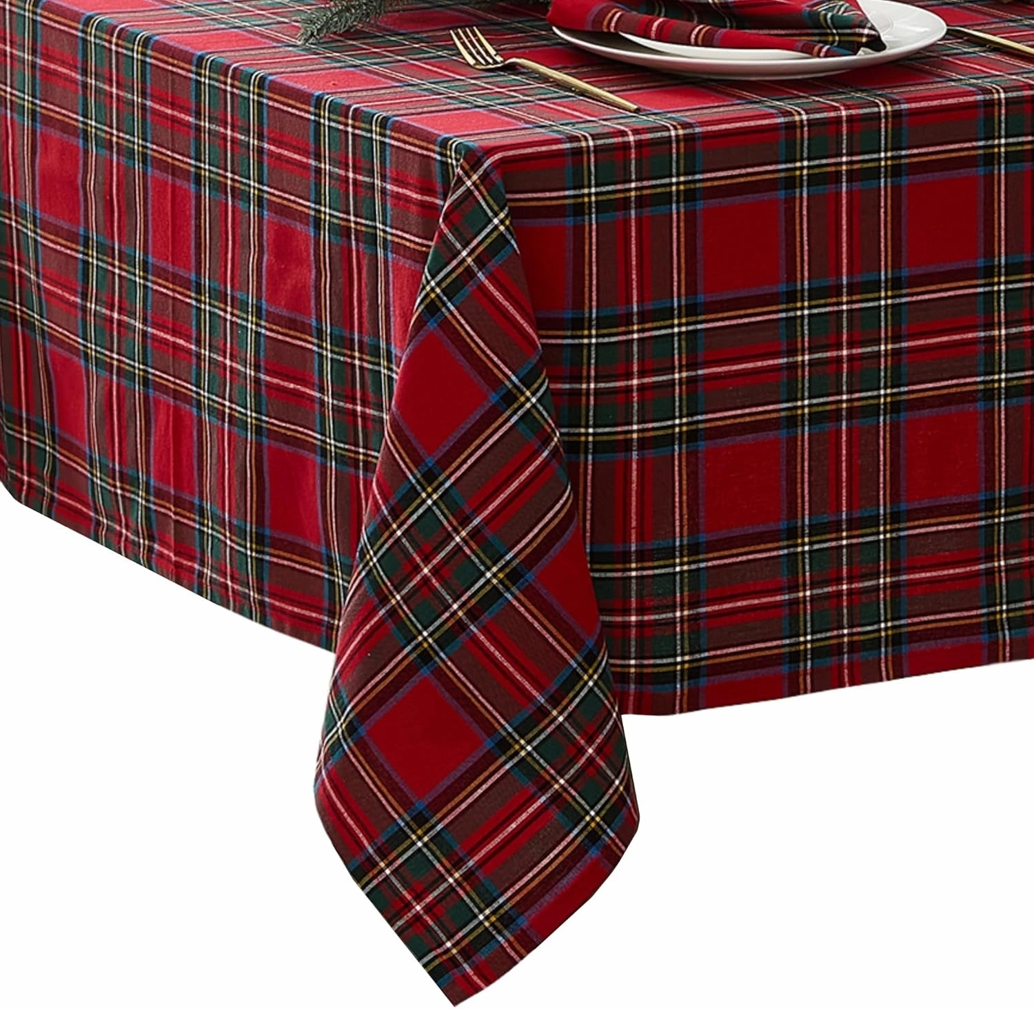 Elrene Home Fashions Stowe Tartan Holiday Plaid Christmas/Winter Cotton Rectangle Tablecloth, 60"x84", Red
