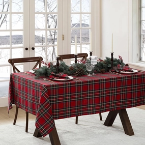 Elrene Home Fashions Stowe Tartan Holiday Plaid Christmas/Winter Cotton Rectangle Tablecloth, 60"x84", Red