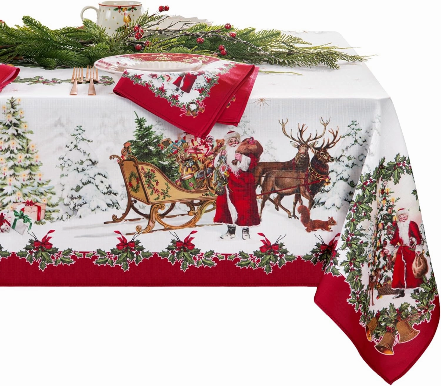 Elrene Home Fashions Villeroy & Boch Toy's Fantasy Holiday/Christmas Engineered Fabric Wrinkle Resistant Tablecloth, 60"x84" Rectangle, Multi