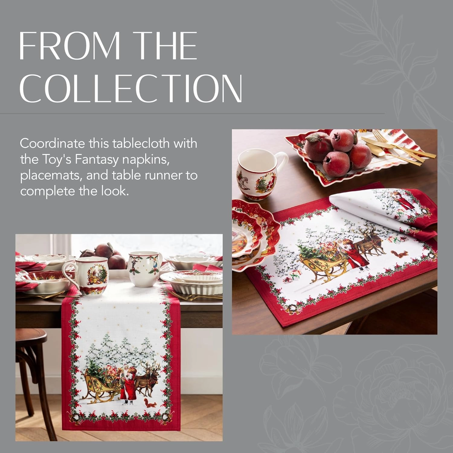 Elrene Home Fashions Villeroy & Boch Toy's Fantasy Holiday/Christmas Engineered Fabric Wrinkle Resistant Tablecloth, 60"x84" Rectangle, Multi