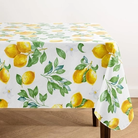 Elrene Home Fashions Vintage Lemon and Citrus Blooms Water- and Stain-Resistant Vinyl Tablecloth with Flannel Backing, 60 Inches X 120 Inches, Rectangle