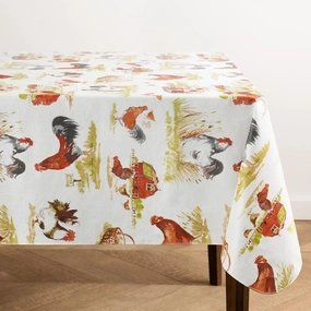 Elrene Home Fashions Vintage Rooster Farm Water- and Stain-Resistant Vinyl Tablecloth with Flannel Backing, 60"x120" Rectangle