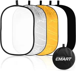 EMART 24'' x 36''(60 x 90cm) 5 in 1 Photo Collapsible Photography Reflector with Bag, Large Oval Portable Panel for Studio Video, Portraint, Outdoor Shooting -Translucent, White, Silver, Gold, Black
