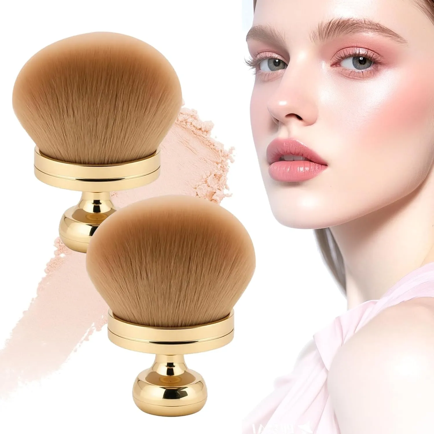 Extra Large Body Makeup Brush For Self Tanner, 2025 New Self Tanner Back Applicator, Kabuki Brush for Face Leg Bronzers Blend Self Tanning Applicator Makeup Brush - 2 Pcs (Gold)