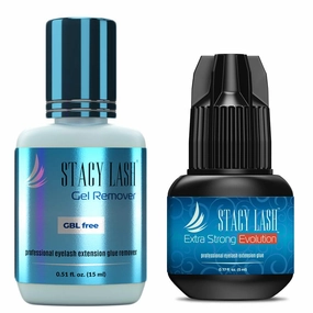 Extra Strong Evolution Eyelash Extension Glue   Gel Remover - Stacy Lash / 1-2 sec Drying time/Retention – 8 Weeks/Maximum Bonding Power/Professional Use Only Black Adhesive/Gel Remover/ 15 ml