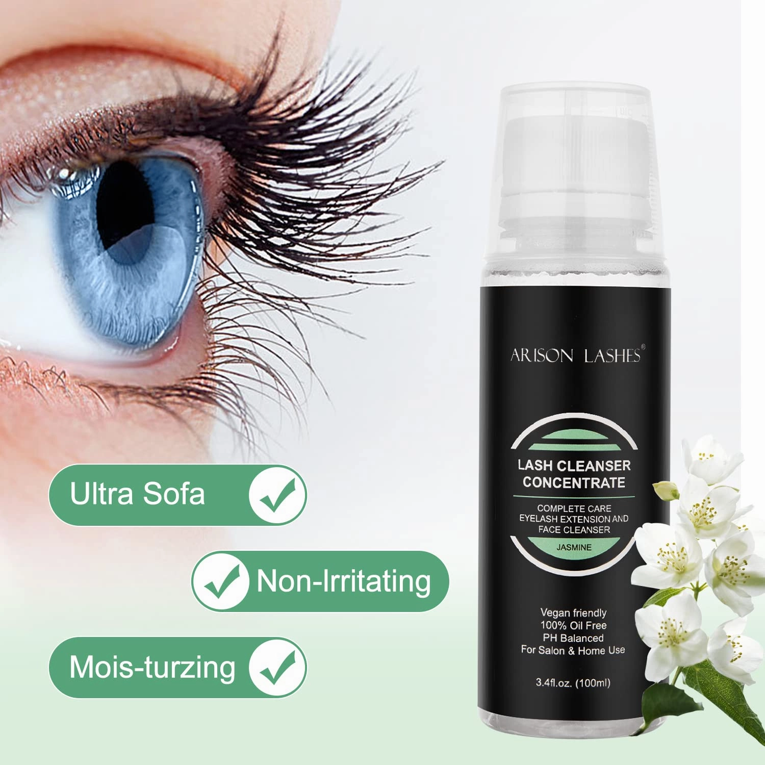 Eyelash Cleanser Concentrate 100ml Professional Lash Extensions Shampoo Natural Foaming Cleanser for Extensions Lashes with Salon Home Care-Makes 20 Bottles 60ml Eyelash Shampoo(jasmine)