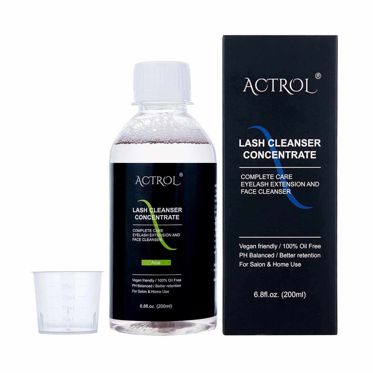 Eyelash Cleanser Concentrate 200ml Aloe Professional Lash Shampoo Foaming Cleanser Lash Wash Concentrate for Extensions Lashes with Salon Home Care-Makes 40 Bottles