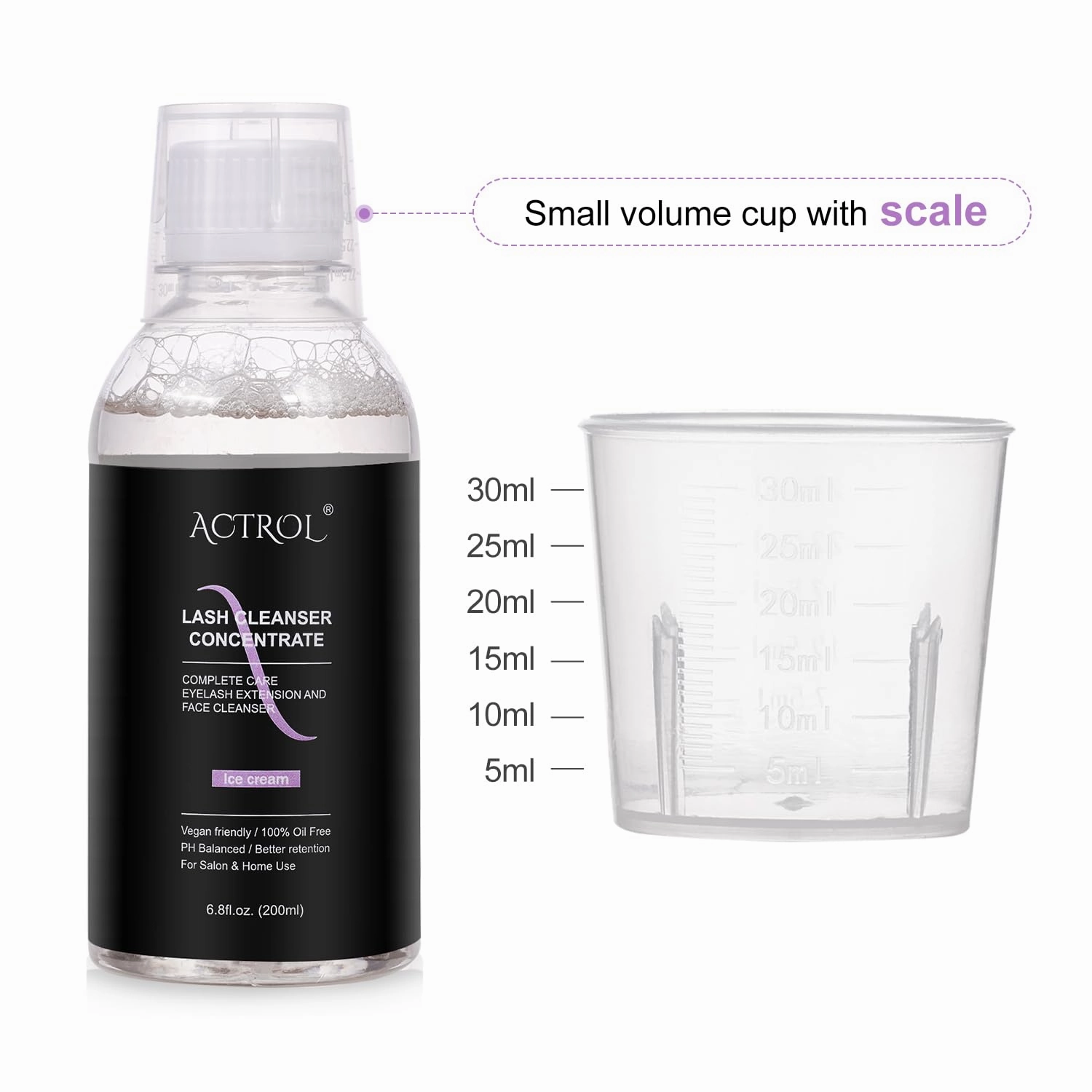 Eyelash Cleanser Concentrate 200ml Ice Cream Professional Lash Shampoo Foaming Cleanser DIY Paraben & Sulfate Free Non-lrritating Wash for Extensions Lashes with Salon Home Care-Makes 20 Bottles