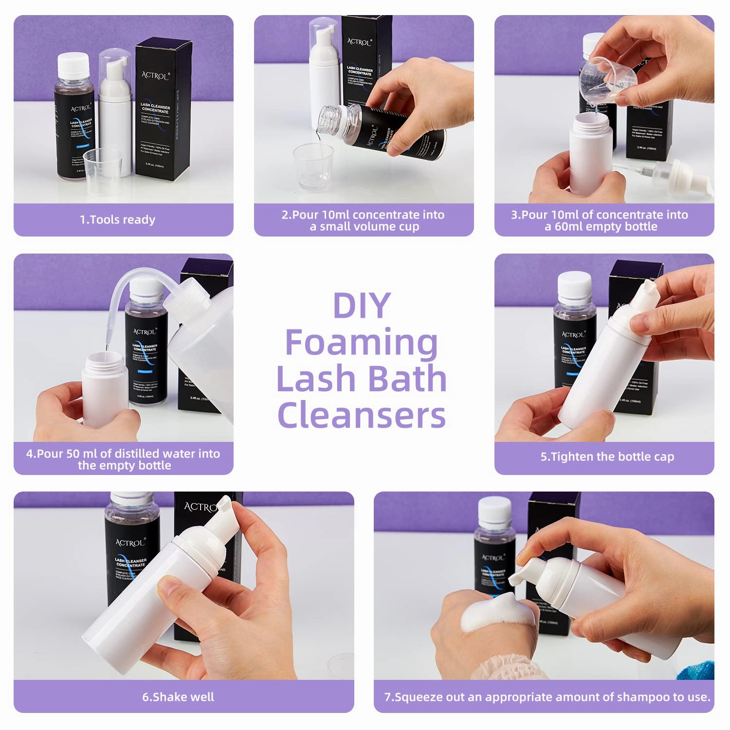 Eyelash Cleanser Concentrate 200ml Ice Cream Professional Lash Shampoo Foaming Cleanser DIY Paraben & Sulfate Free Non-lrritating Wash for Extensions Lashes with Salon Home Care-Makes 20 Bottles