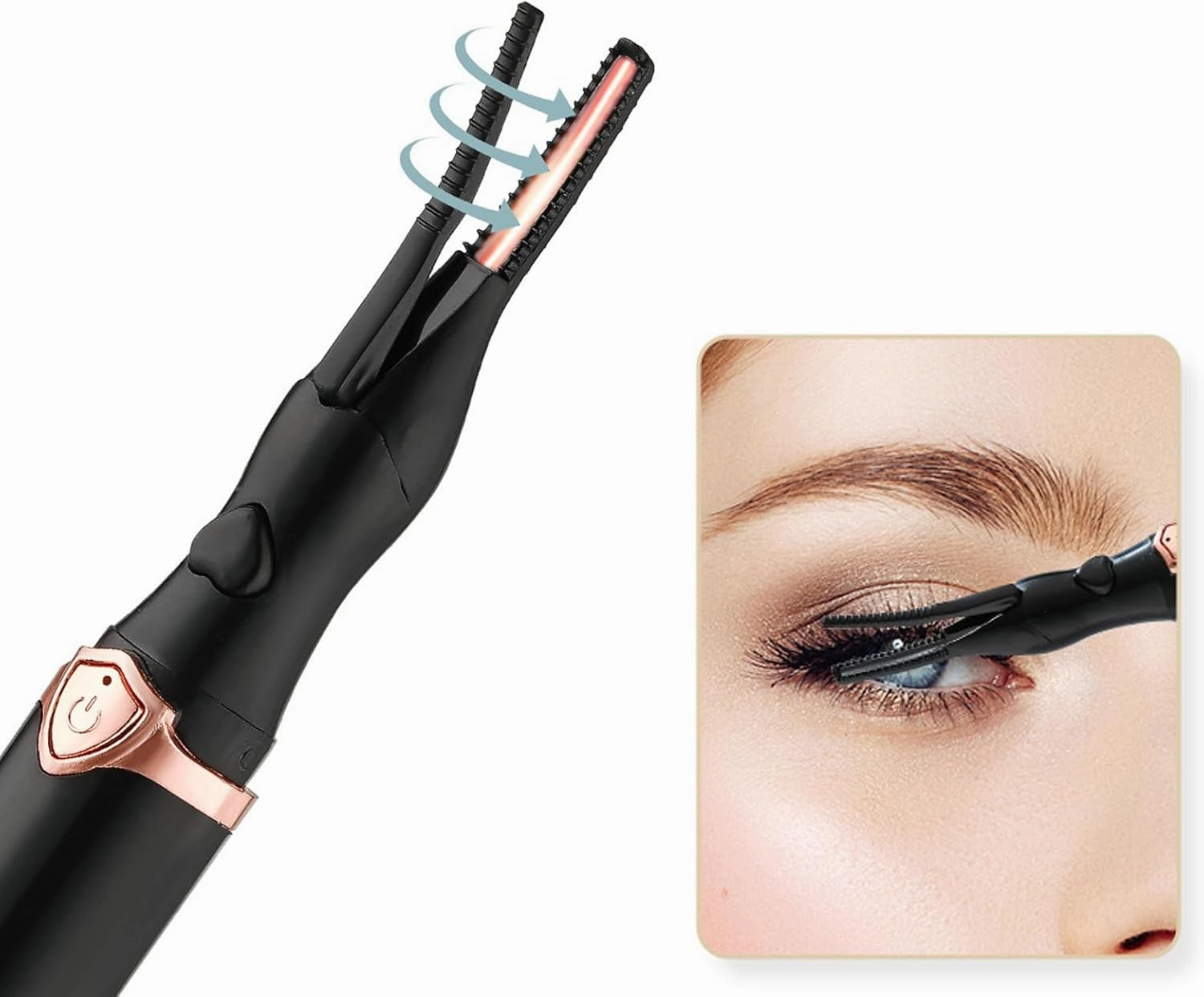 Eyelash Curler, Electric, Mini USB Rechargeable, Portable, Black, White