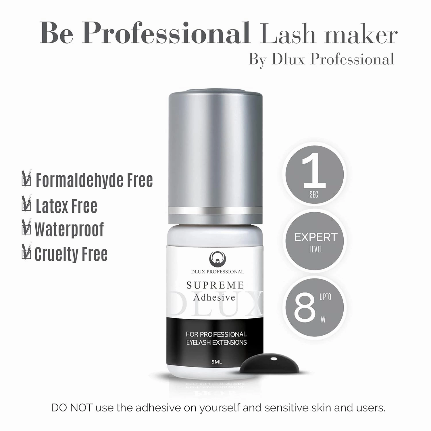 Eyelash Extension Glue for Professionals - 8 Weeks Retention, 1 Sec Drying Time, Latex Free Semi Permanent Individual & Volume Lash Extension Glue