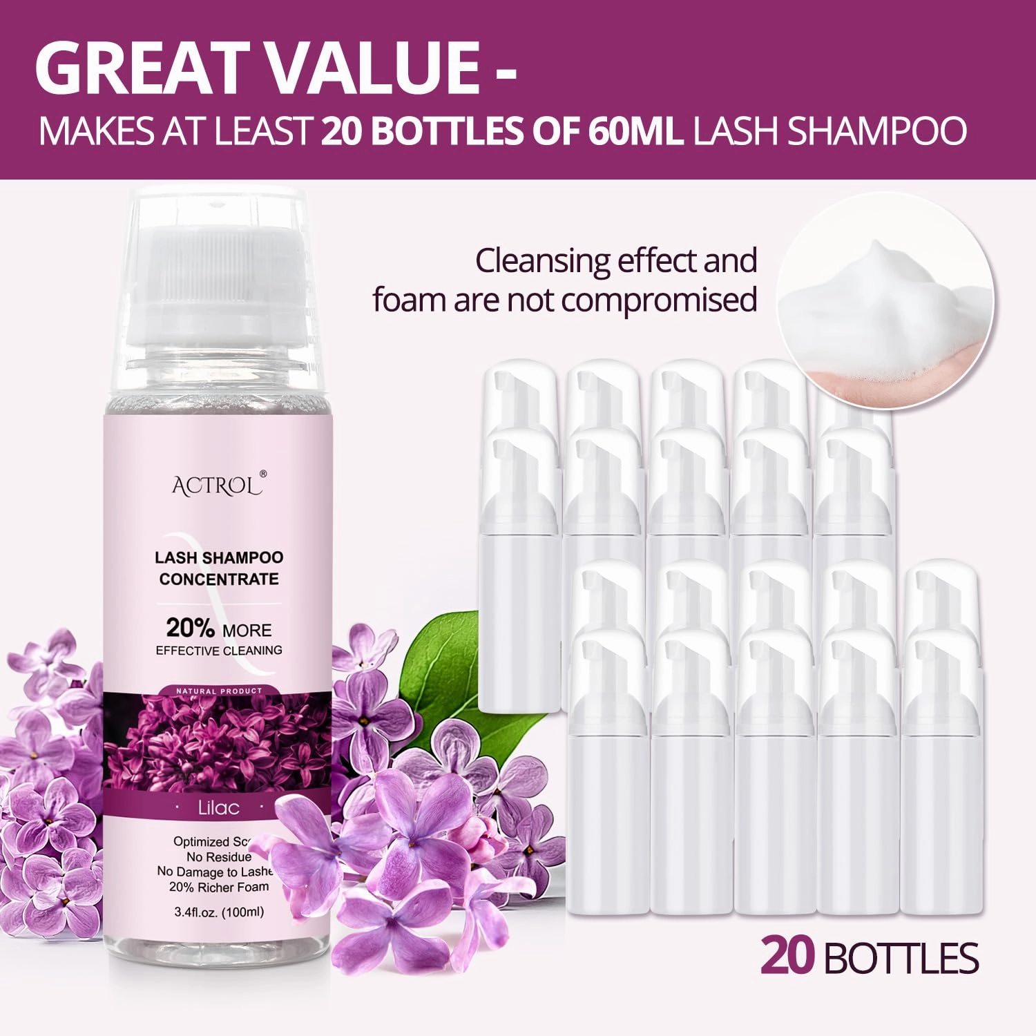 Eyelash Shampoo Concentrate 100ml Lash Cleanser Concentrate Lash Wash Concentrate Upgrade Shampoo for Lashes DIY Eyelash Extensions Shampoo Lilac