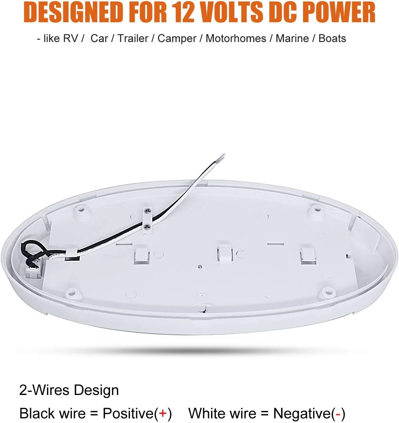 Facon 2Packs 12V LED RV Dome Light with Switch, Length: 9-1/4'', DDS01-608-CW, Large Oval Pancake Interior Lighting Fixture for RV Motorhomes Camper Caravan Trailer Boat