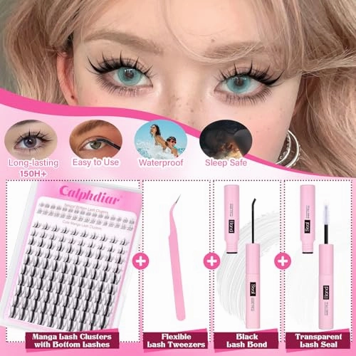 Fairy Lash Clusters Kit 8-16mm Manga Eyelash Clusters with 5-6mm Bottom Lashes C Curl Lash Extension Kit Spiky Anime Individual Lashes DIY Cluster Eyelash Extensions Kit Natural Thin Band Lash Kit