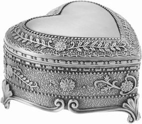 FakeFace Vintage Antique Silver Chest Box Heart Shape Tin Jewelry Box Classic Retro Storage Organizer (Heart Silver)