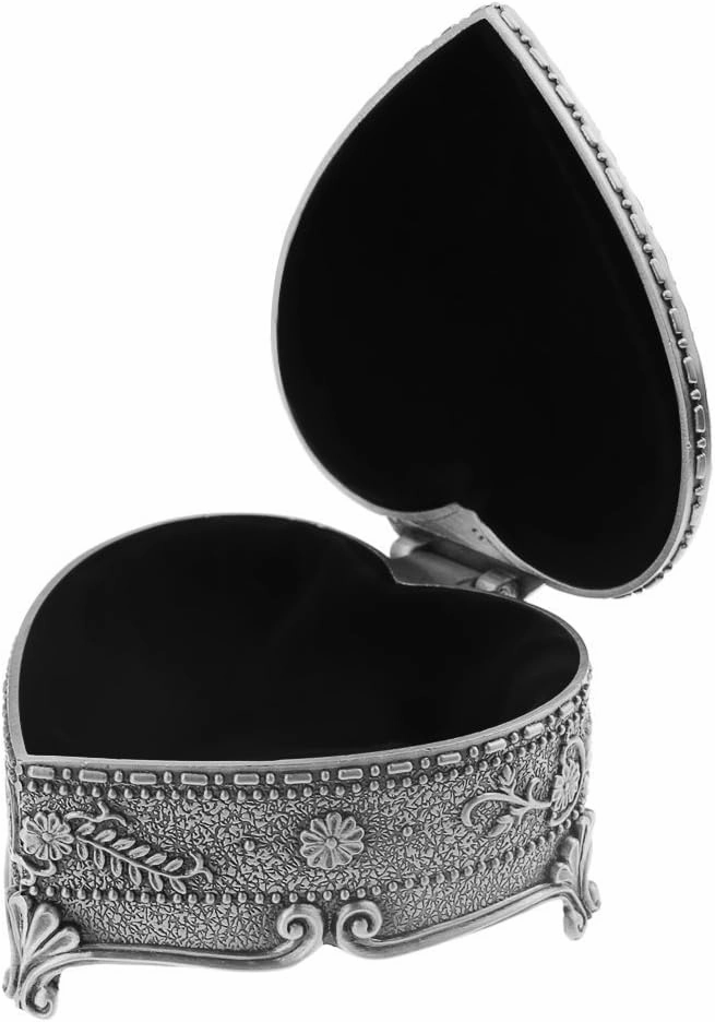 FakeFace Vintage Antique Silver Chest Box Heart Shape Tin Jewelry Box Classic Retro Storage Organizer (Heart Silver)