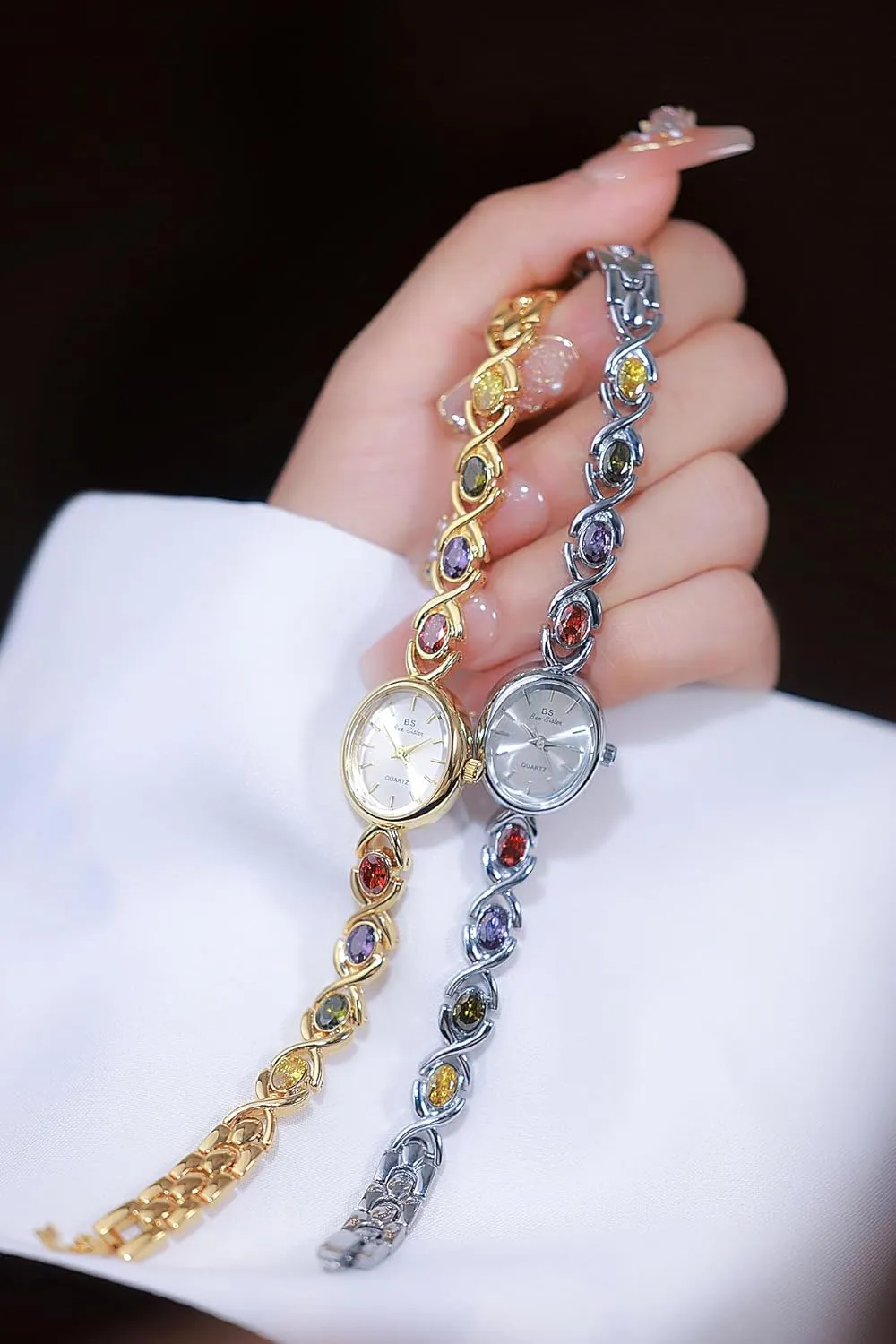 FANMIS Gold Tone Watches for Women with Small Vintage Bracelet Elegant Jade Oval Dial Dress Watch Fashion Quartz Wrist Watch Waterproof Watch