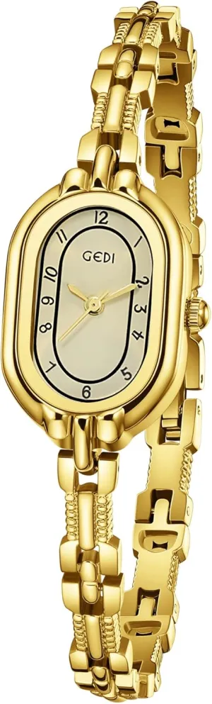 FANMIS Women's Vintage Oval Watches Luxury Minimalism Bracelet Small Gold Watch Ladies Analog Waterproof Watch Fashion Bangle Bracelet Dress Watch with Stainless Steel Band