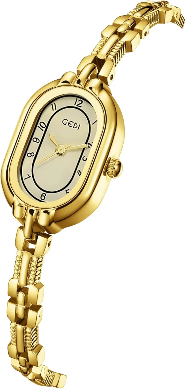 FANMIS Women's Vintage Oval Watches Luxury Minimalism Bracelet Small Gold Watch Ladies Analog Waterproof Watch Fashion Bangle Bracelet Dress Watch with Stainless Steel Band