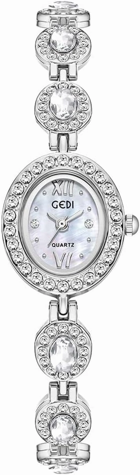 FANMIS Elegant Ladies Diamond Oval Watches Minimalism Small Exquisite Bracelet Watches Waterproof Watch Fashion Bangle Bracelet Dress Watch with Stainless Steel Band