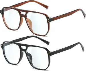 Fashion Square Glasses for Women Men Retro Square Aviator 90s Blue Light Blocking Glasses Computer Eyewear