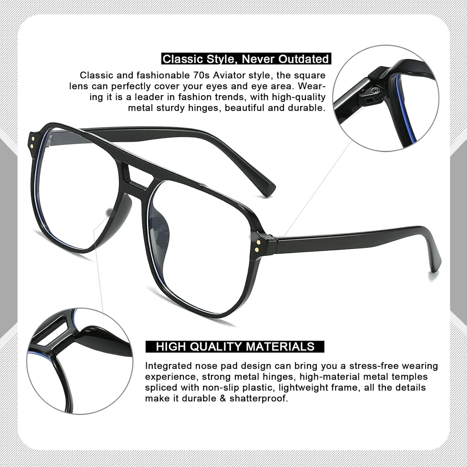 Fashion Square Glasses for Women Men Retro Square Aviator 90s Blue Light Blocking Glasses Computer Eyewear