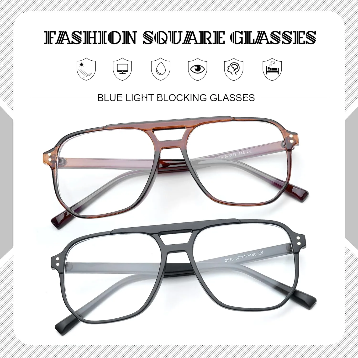 Fashion Square Glasses for Women Men Retro Square Aviator 90s Blue Light Blocking Glasses Computer Eyewear