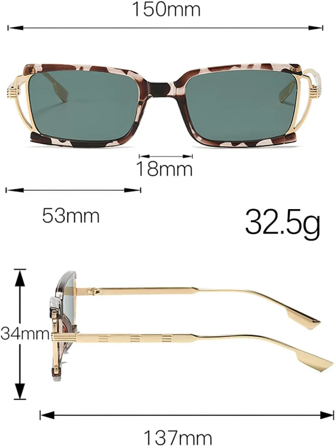 Fashion Sunglasses for Women Box Sunglasses with Small Dots on the Glass Legs and Metal Uv400