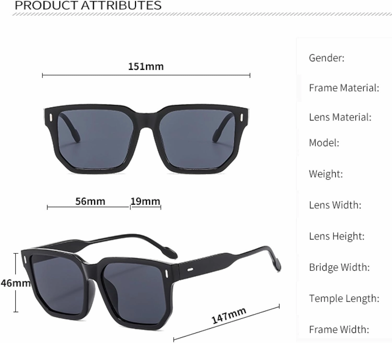 Fashion Trendy Large Frame Sunglasses Retro Eyeglasses Wide Edge Lens Leg