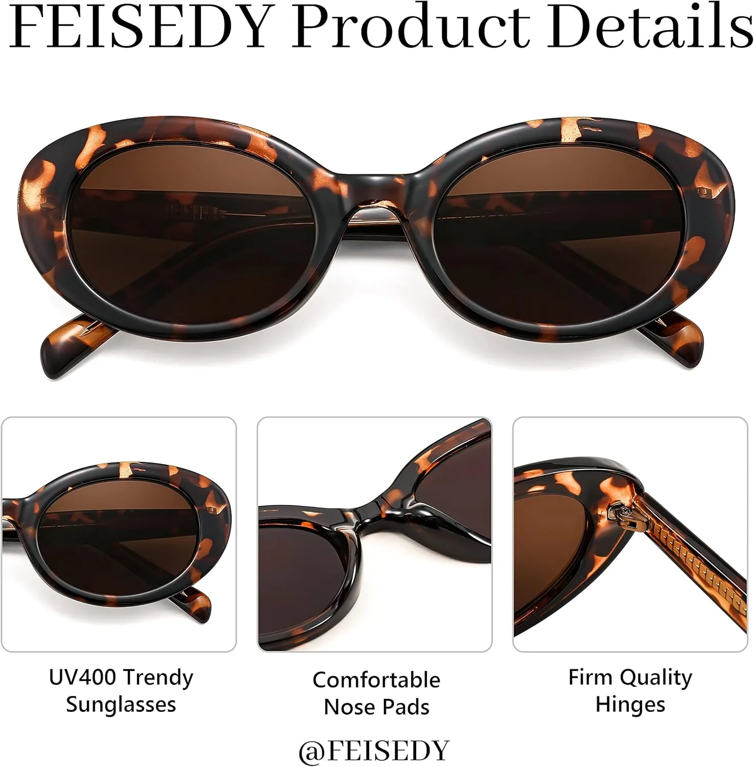 FEISEDY Sunglasses Womens, Retro Oval Cateye Sun Glasses Men, Small 90s Style B4128