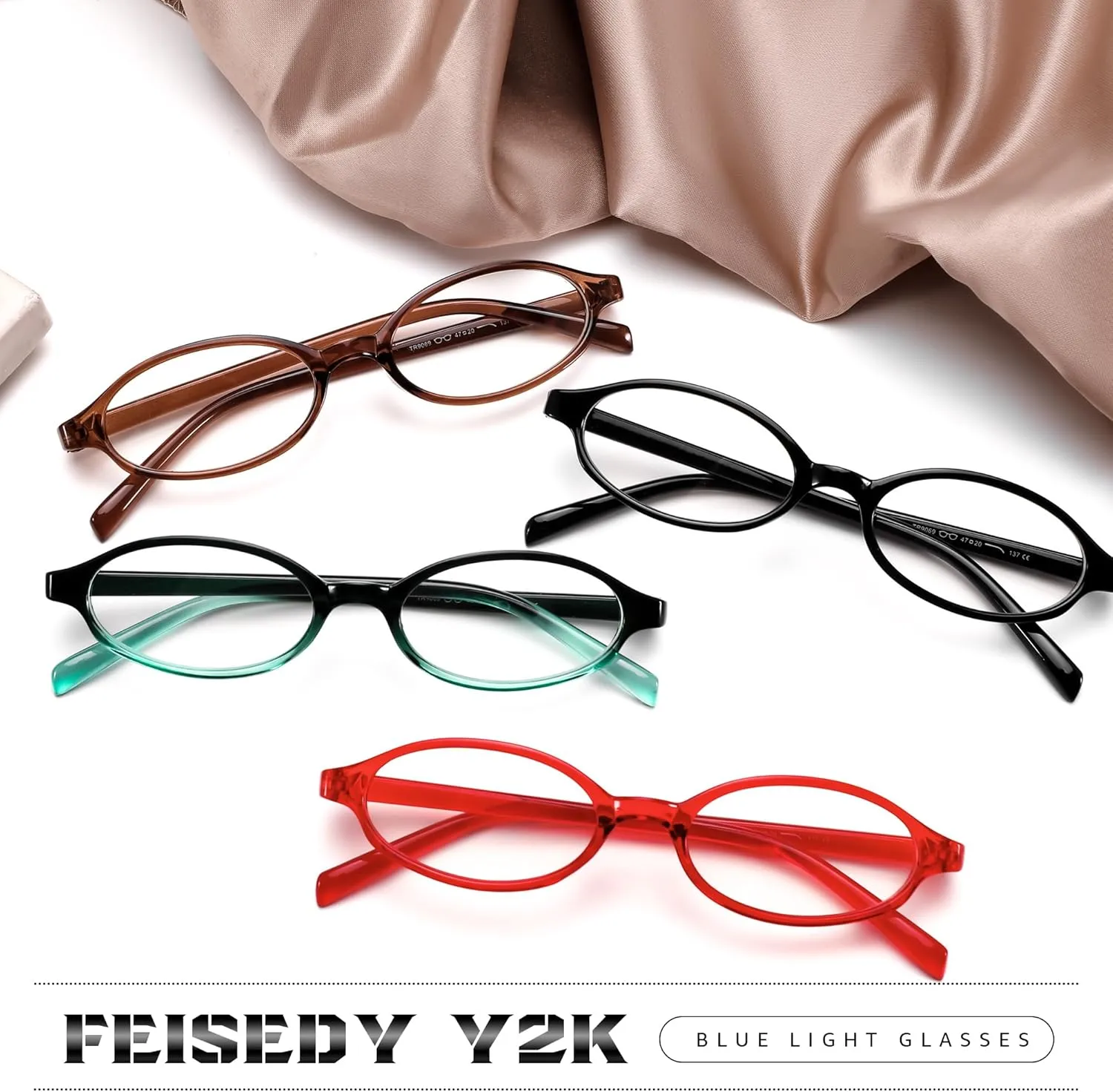 FEISEDY Y2K Retro Oval Blue Light Glasses for Women Fashion Small Face Eyewear Frame 90s Nerd Fake Cosplay Eyeglasses B0258