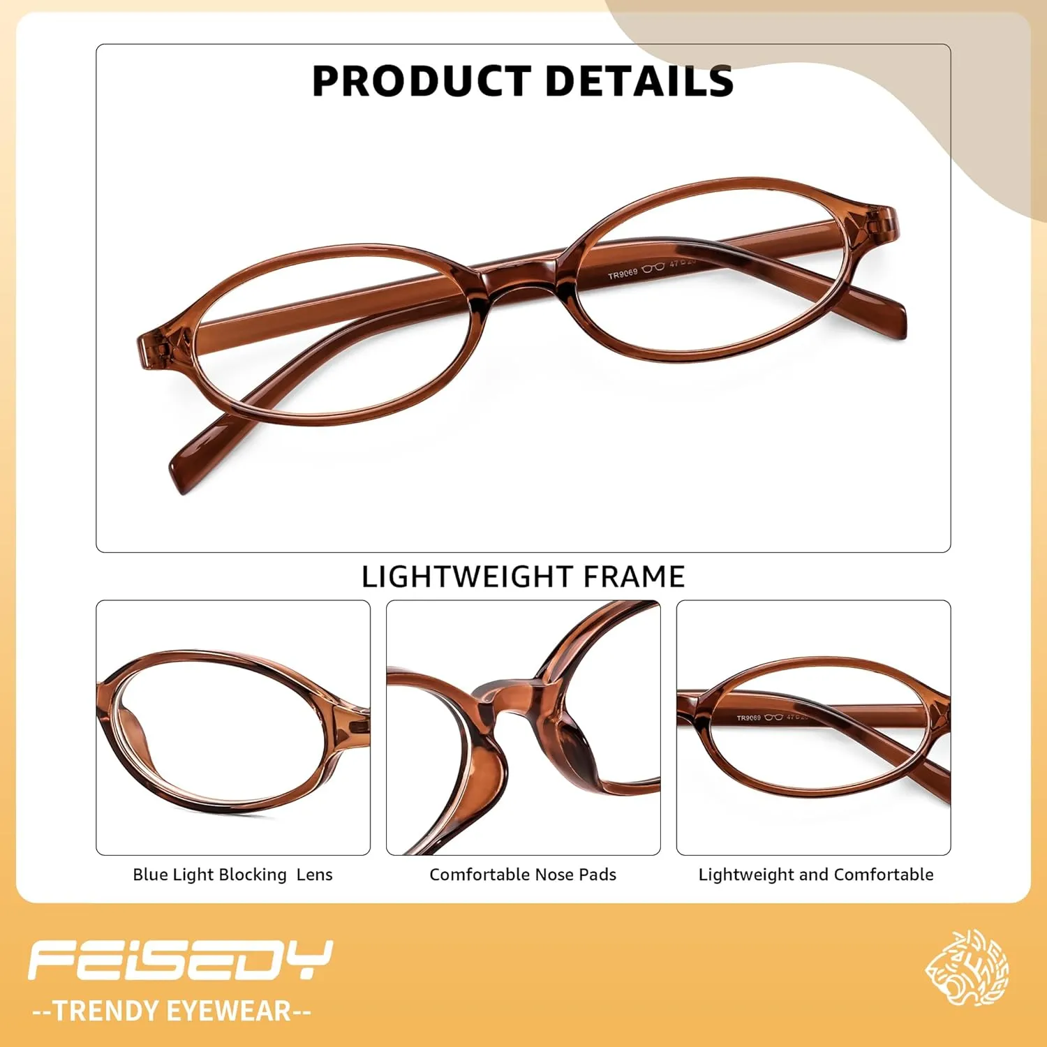 FEISEDY Y2K Retro Oval Blue Light Glasses for Women Fashion Small Face Eyewear Frame 90s Nerd Fake Cosplay Eyeglasses B0258