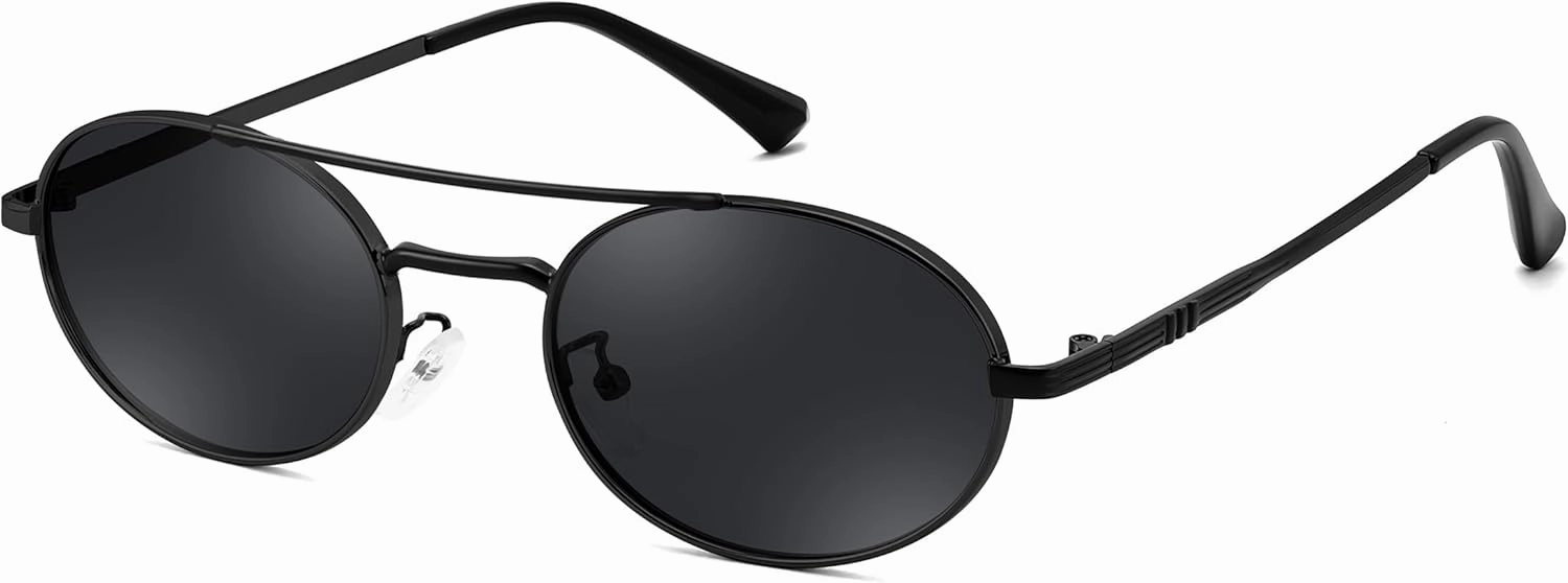 FEISEDY Retro Oval 90s Metal Sunglasses for Women, Trendy Narrow Sun Glasses Fashion Shades B4183