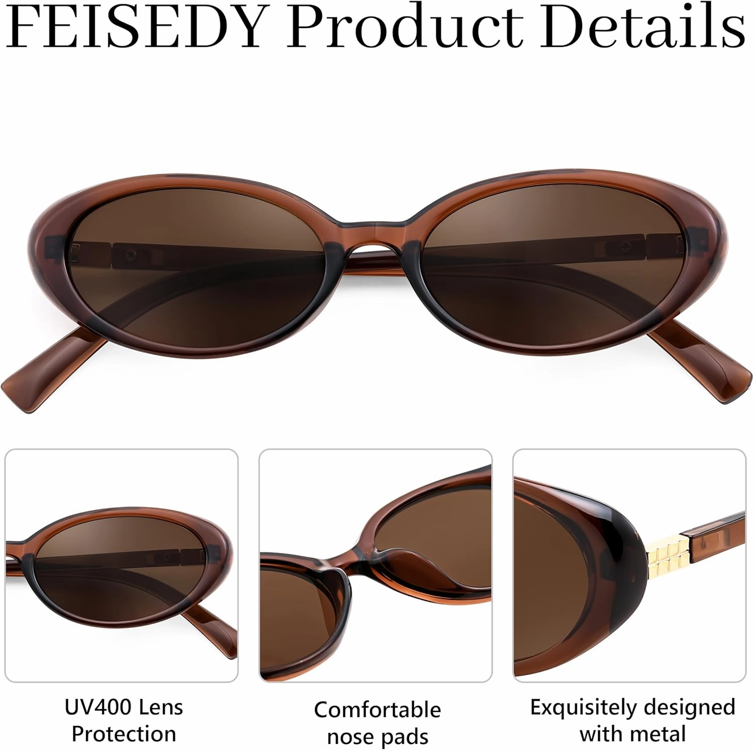 FEISEDY Retro Oval Cateye Sunglasses for Women Men Fashion Small 90s Style Vintage Shades B4180