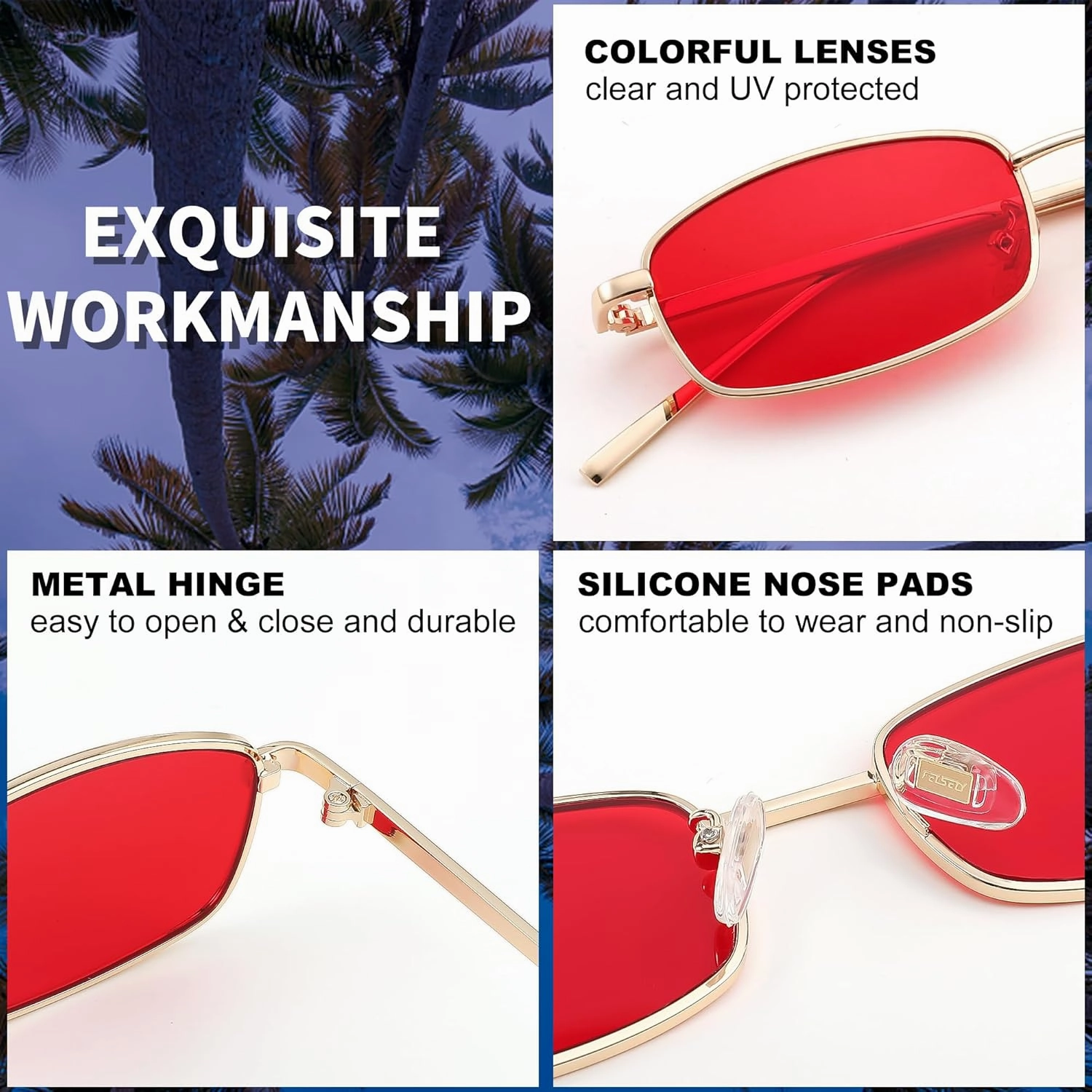 FEISEDY Vintage Small Rectangle Sunglasses Women Men Retro Trendy Square Metal Frame Sun Glasses B2295