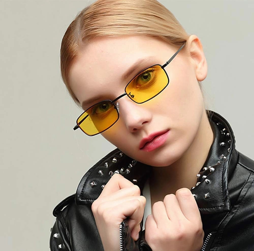 FEISEDY Vintage Small Rectangle Sunglasses Women Men Retro Trendy Square Metal Frame Sun Glasses B2295