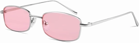 FEISEDY Vintage Small Rectangle Sunglasses Women Men Retro Trendy Square Metal Frame Sun Glasses B2295