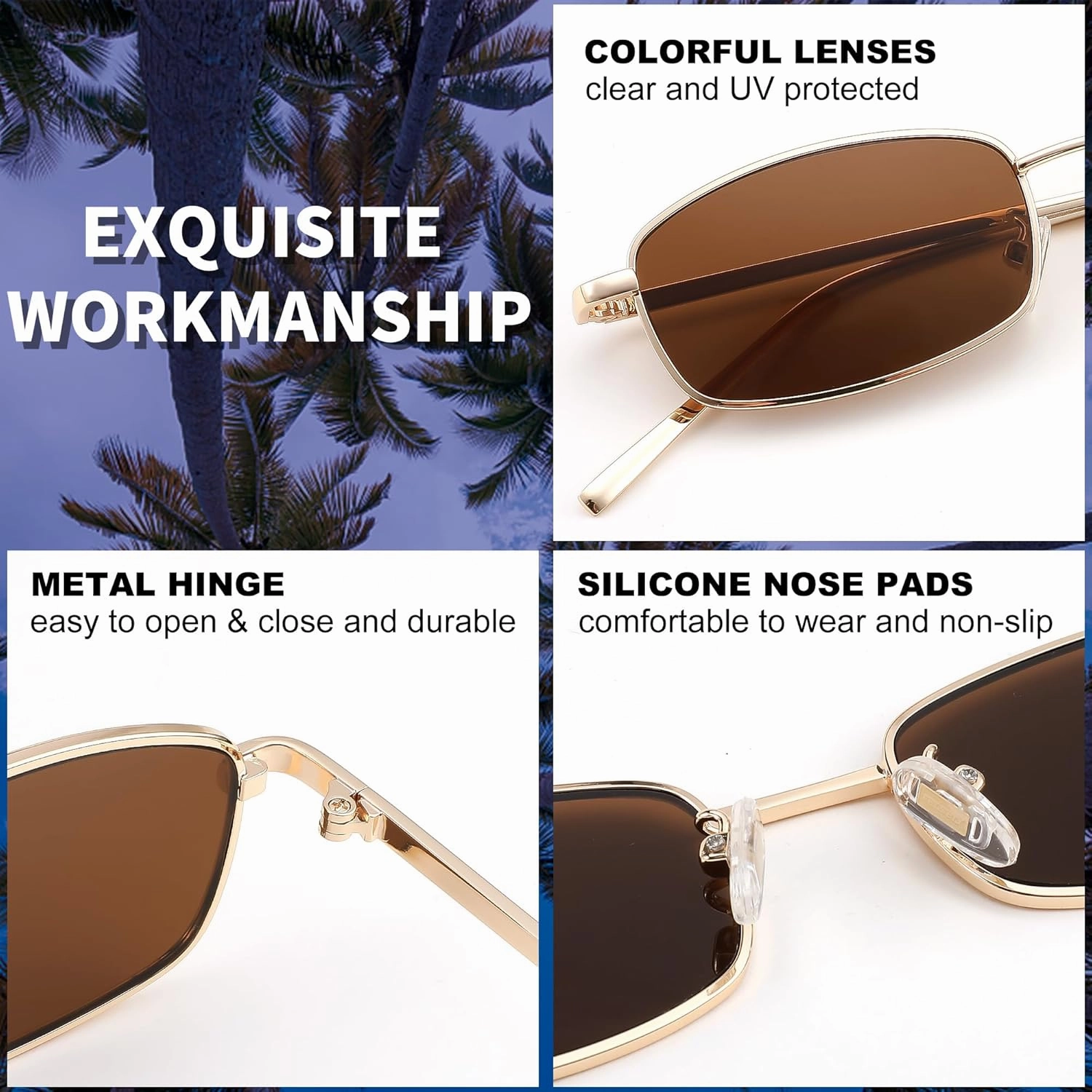 FEISEDY Vintage Small Rectangle Sunglasses Women Men Retro Trendy Square Metal Frame Sun Glasses B2295
