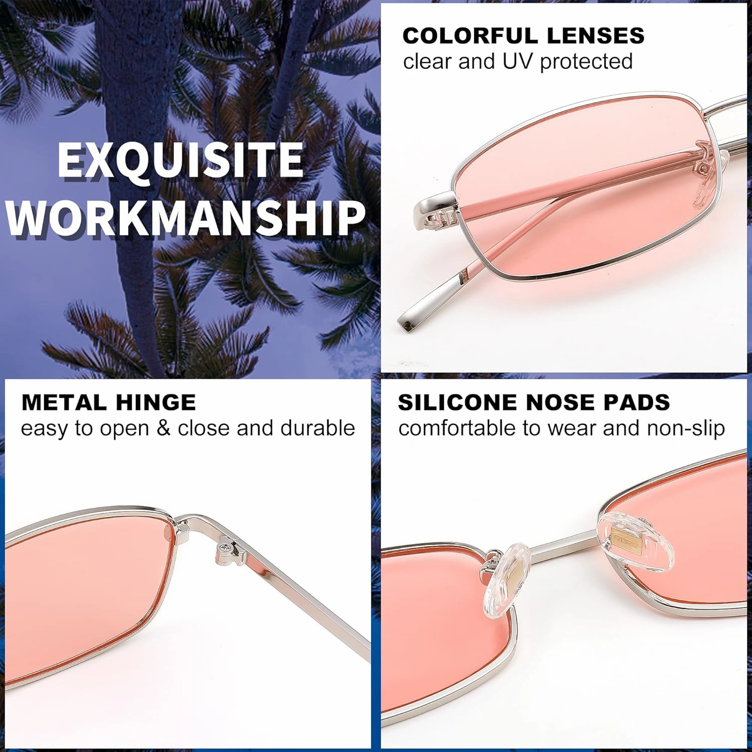 FEISEDY Vintage Small Rectangle Sunglasses Women Men Retro Trendy Square Metal Frame Sun Glasses B2295
