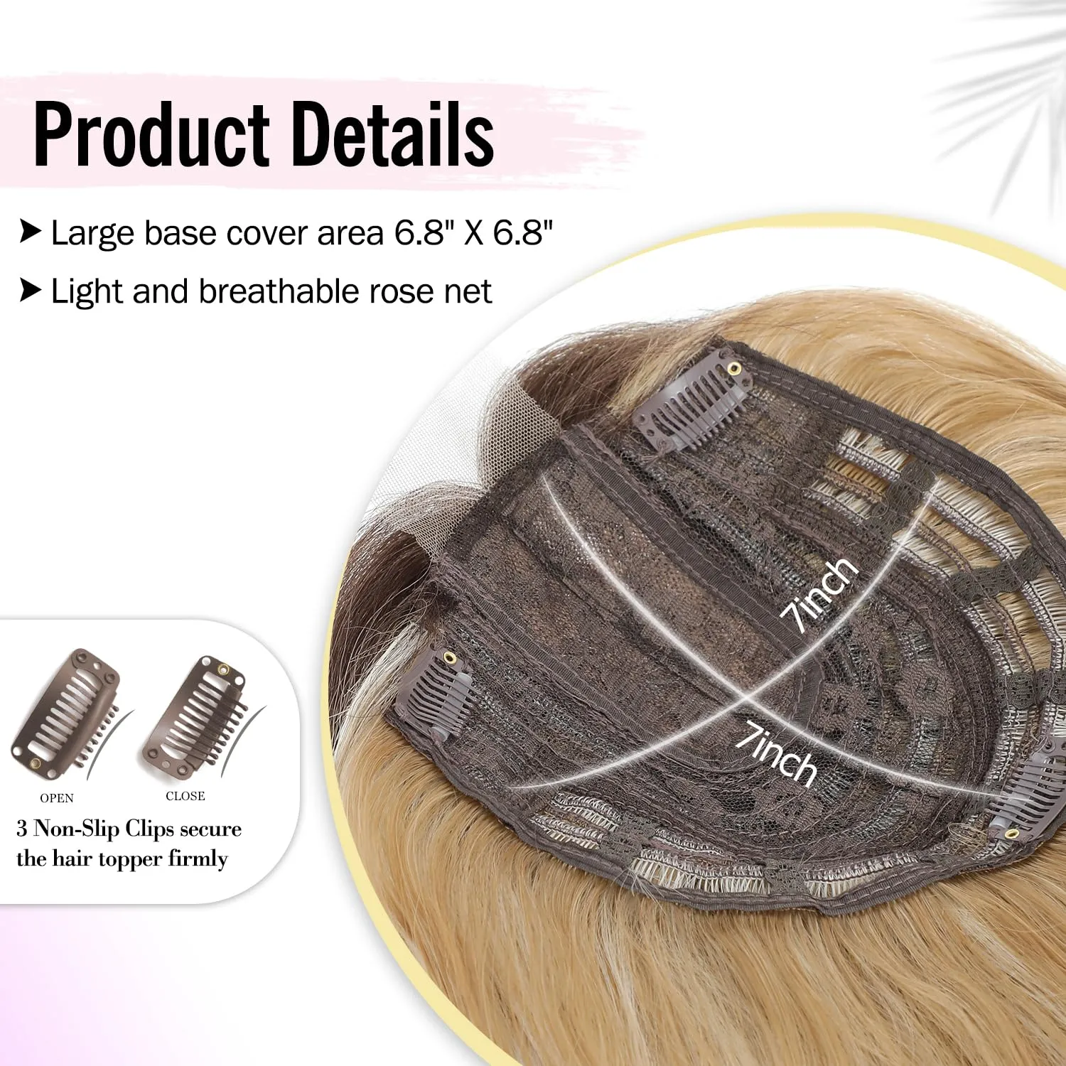 Fine Plus 20inch Hair Topper 7"X7" Hair Toppers for Women Synthetic Wavy Toppers Hair Pieces for Women Large Base Wiglets Ladies Clip in Hair Topper-Champagne Blonde with Dark Root