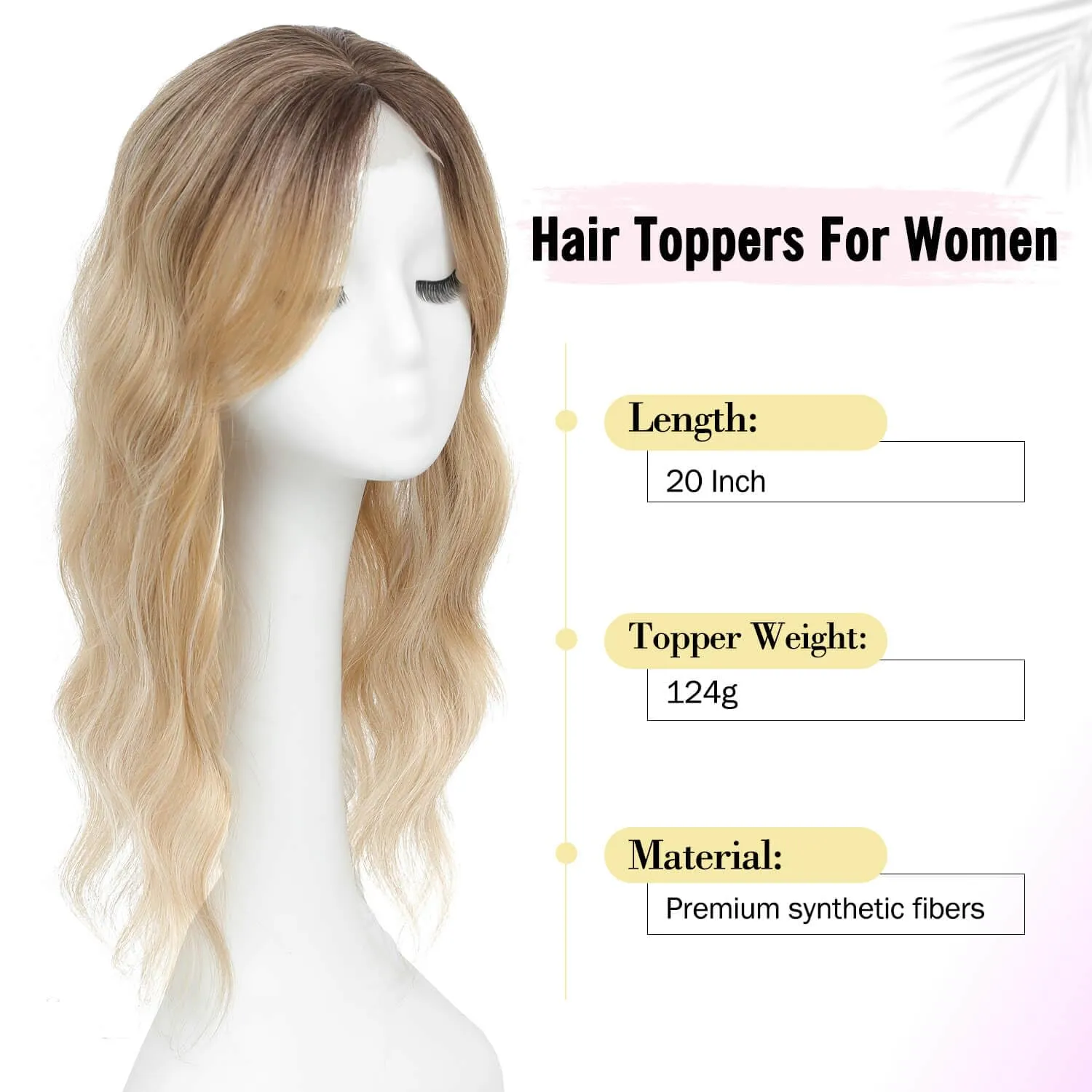 Fine Plus 20inch Hair Topper 7"X7" Hair Toppers for Women Synthetic Wavy Toppers Hair Pieces for Women Large Base Wiglets Ladies Clip in Hair Topper-Champagne Blonde with Dark Root